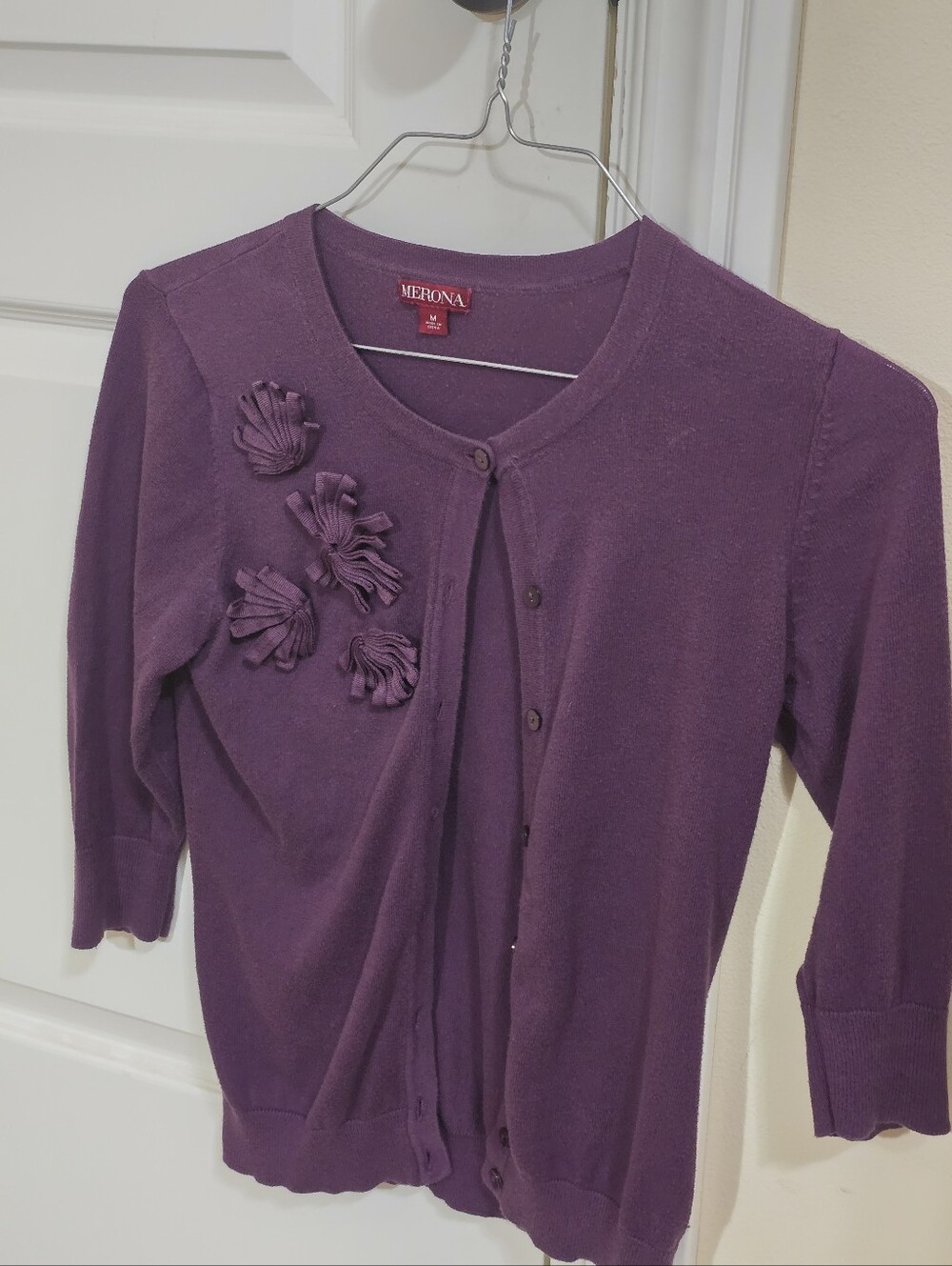 Merona Women's Purple Floral Applique Cardigan Sweater